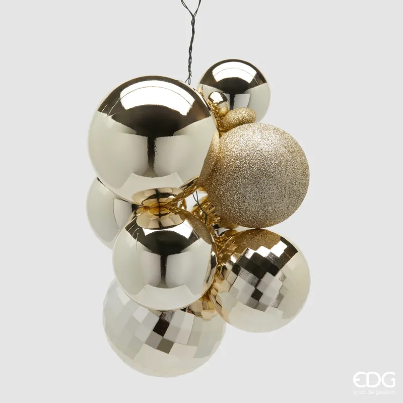 Spedito Oggi EDG Enzo de Gasperi Palline di Natale Decorazione Grappolo Mirrormix 10 pezzi Champagne