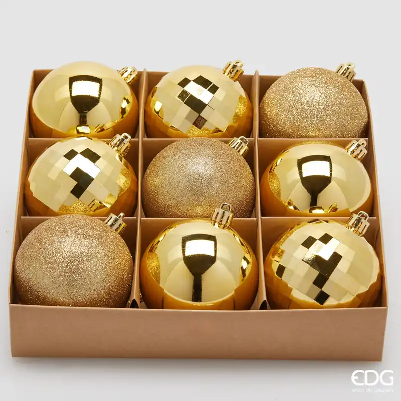 Novità EDG Enzo De Gasperi Set 9 Palle di Natale Mirrormix Oro D8 cm
