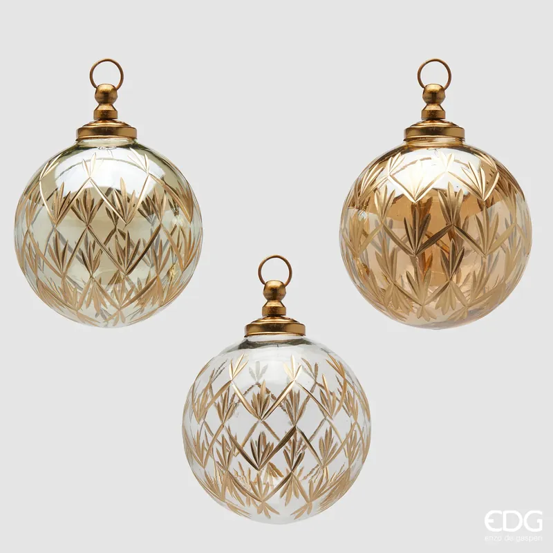 Compra Online EDG Enzo De Gasperi Set 3 Palle di Natale Blumen Oro D10 cm