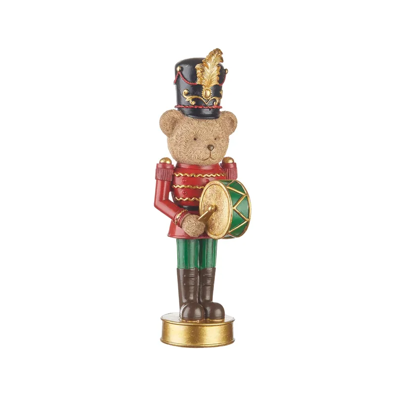 Esclusivo L‘Oca Nera Teddy Bear Orchestra Decorazione Orsetto con Tamburo H25,5 cm