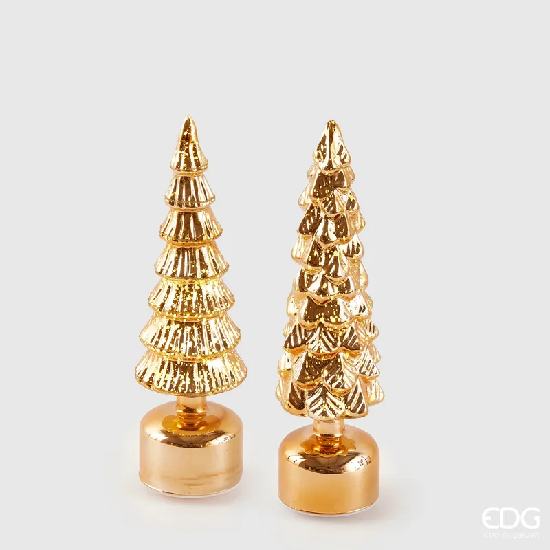 EDG Enzo De Gasperi Set 2 Decori Pino Twist in vetro con Movimento Led e Musica H35 cm Reso Gratuito