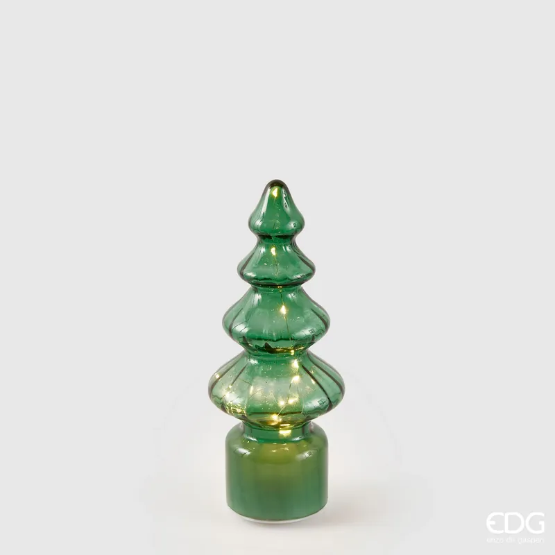 EDG Enzo De Gasperi Decoro Pino Twist Sinuoso in vetro con Movimento Led e Musica Verde H29 cm Quantità Limitata