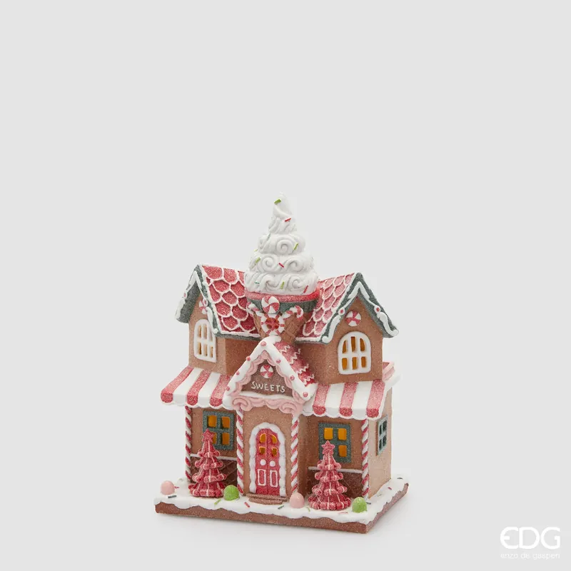Spedizione Espresso EDG Enzo De Gasperi Decorazione Natalizia Casetta Marzapane con Led H28.5x21 cm
