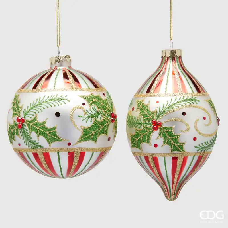 Popolare EDG Enzo De Gasperi Set 2 Palline Addobbo Fuso Holly D12 cm