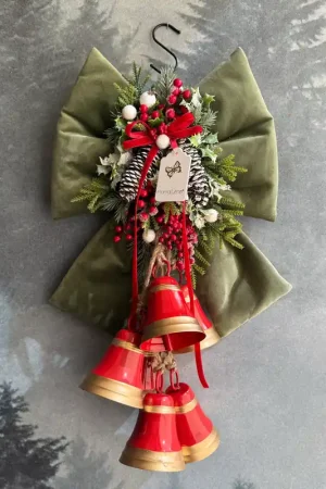 Compra Online Fiori Di Lena Fiocco in Velluto Salvia con Campanacci H55