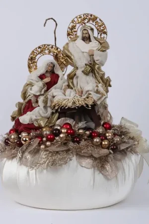 Saldi Fiori di Lena Pouf Grande con Natività e Decori Bordeaux 48x36