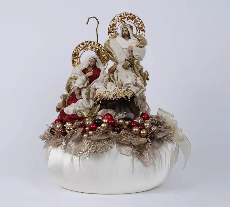 Saldi Fiori di Lena Pouf Grande con Natività e Decori Bordeaux 48x36