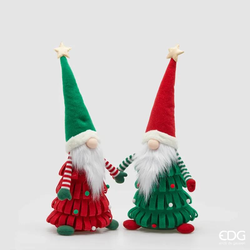 Nuova Collezione EDG Enzo De Gasperi Set 2 Decorazioni Gnomi Alberelli H60 cm