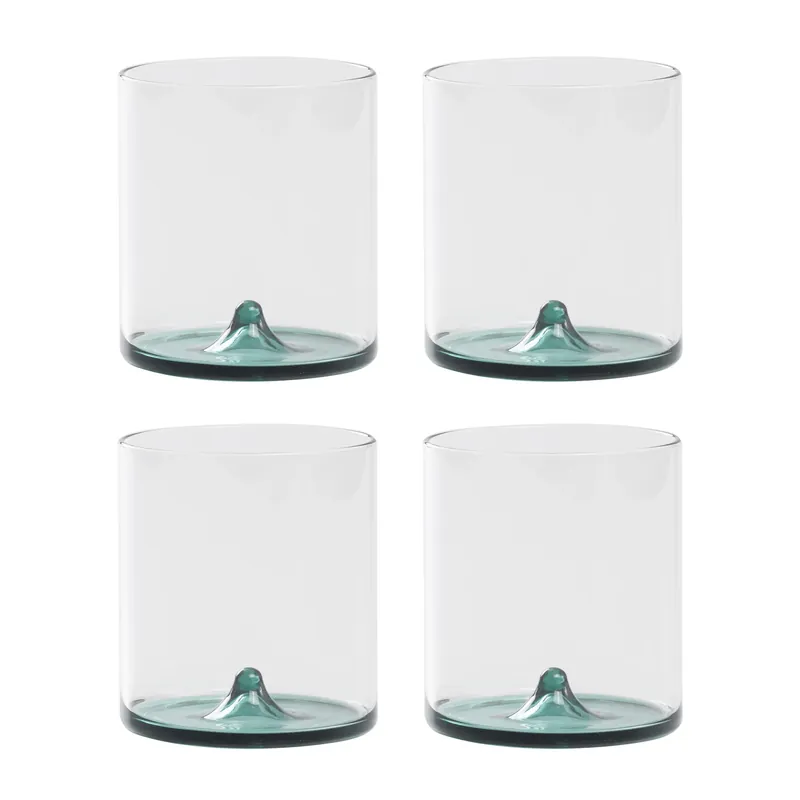 Professionale Zafferano Set 4 Tumbler Discobolo 345ml in Vetro Verde Lago