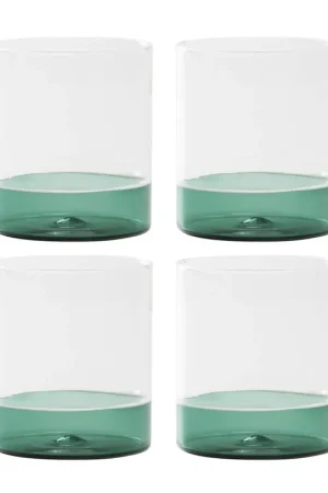 Compra Online Zafferano Set 4 Tumbler Filo Bianco 440ml in Vetro Verde Lago