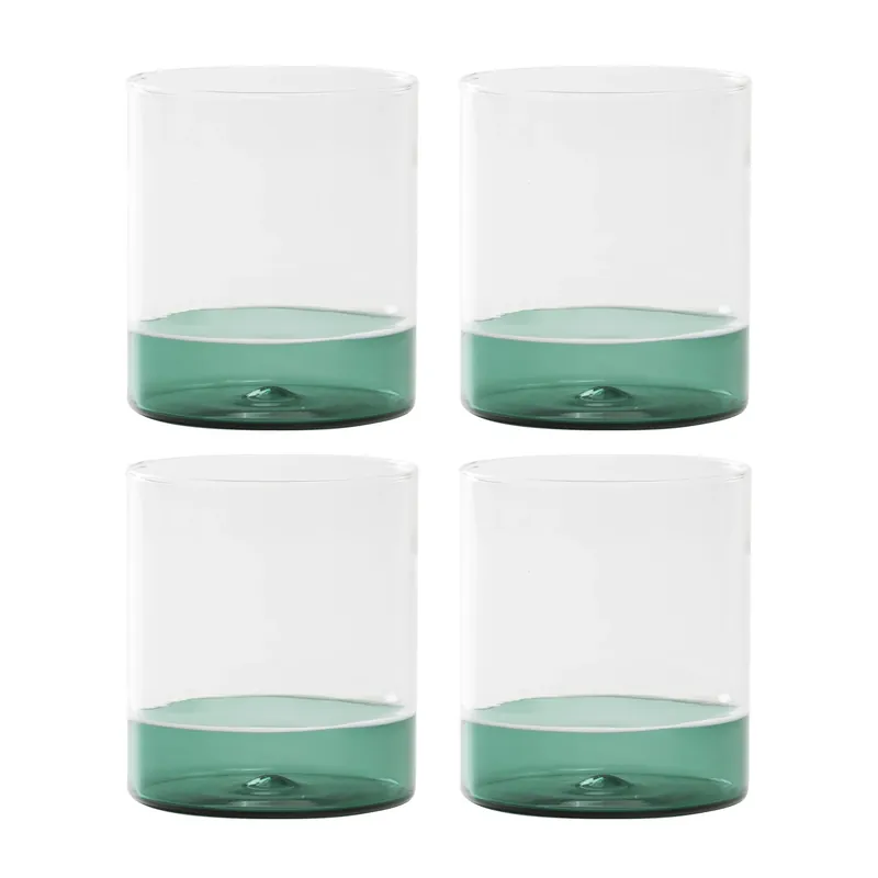 Compra Online Zafferano Set 4 Tumbler Filo Bianco 440ml in Vetro Verde Lago