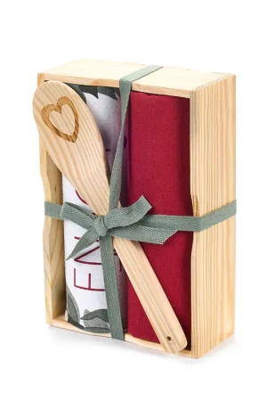 Nuvole di Stoffa Christmas is Coming Set 2 Strofinacci con Mestolo in Legno Rosso Bianco e Verde Di Tendenza