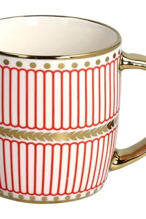 Tognana Porcellane Tazza Mug Righe Rosse Oro 360 cl Prezzo Scontato