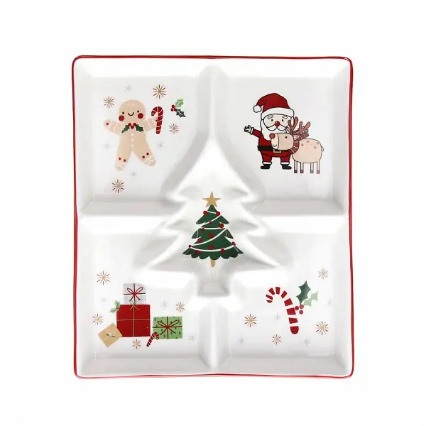 Tognana Porcellane Vassoio Natalizio 4 Scomparti Happy Santa 26x22 cm Reso Gratuito