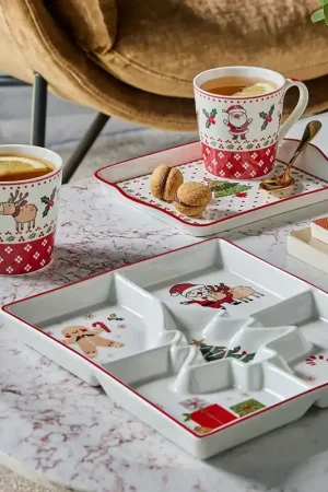Prezzo Di Fabbrica Tognana Porcellane Set 2 Tazze Natalizie Colazione con Vassoio 300 ml