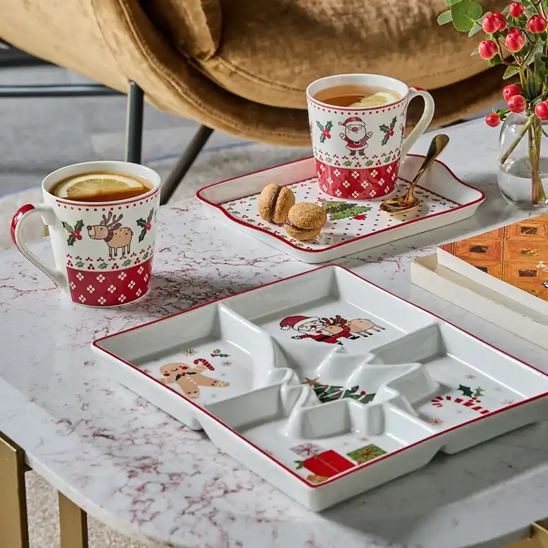 Prezzo Di Fabbrica Tognana Porcellane Set 2 Tazze Natalizie Colazione con Vassoio 300 ml