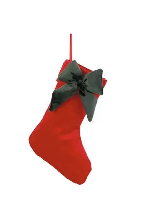Promozione Esclusiva TonoSuTono Calza in Velluto Rosso con Fiocco Verde H40 cm
