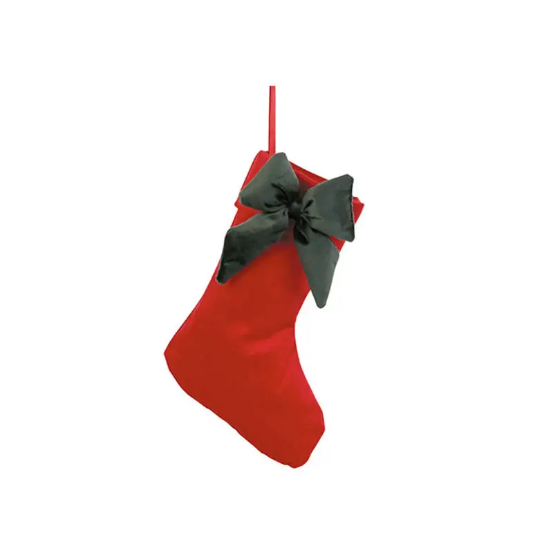 Promozione Esclusiva TonoSuTono Calza in Velluto Rosso con Fiocco Verde H40 cm