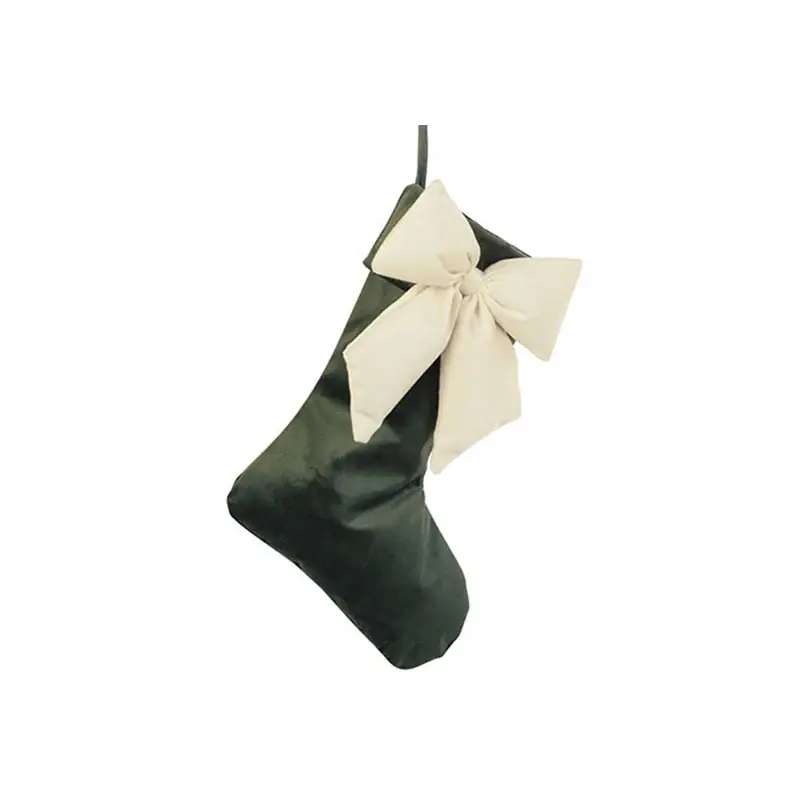 TonoSuTono Calza in Velluto Verde con Fiocco Avorio H30 cm Vendita Finale