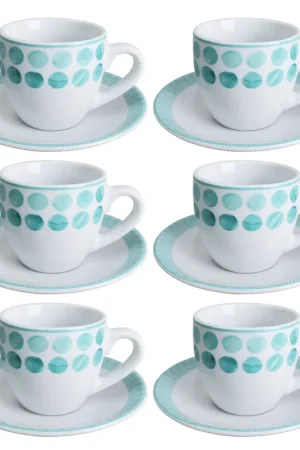 Consegna Rapida Villa Altachiara Set 6 Tazzine da Caffè Tabata con Piattino in Porcellana Verde Mare