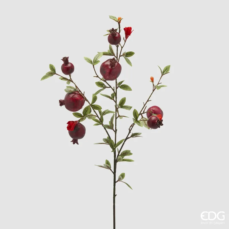 Subito Disponibile EDG Enzo De Gasperi Ramo di Melograno x7 con Foglie Rosso H76 cm