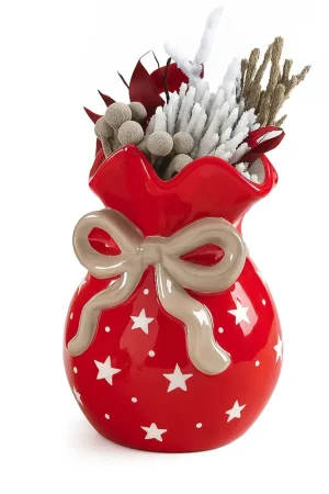 Mascagni Casa Vaso Natalizio H15 cm in Ceramica Rosso Ultime Pezzi