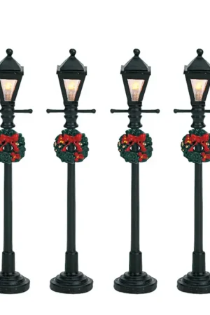 Offerta Del Giorno Lemax Collections Set di 4 Lampioni a Batteria in Resina
