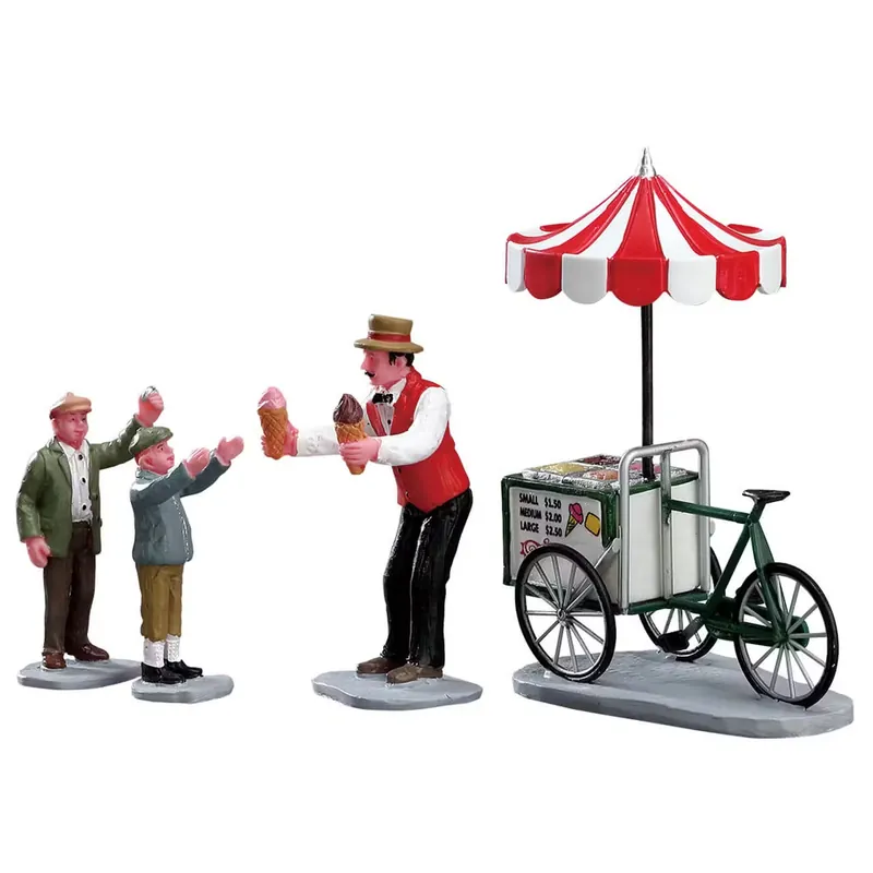 Nuovo Arrivo Lemax Collections Set 4 Decorazioni per Villaggio Carello dei Gelati in Resina