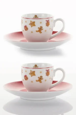 Di Tendenza Weissestal Set 2 Tazzine da Caffè Natalizie con Piattino in Porcellana