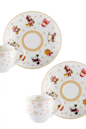 Weissestal Set 2 Tazzine Natalizie con Piattino Toys in Porcellana Ultimissimo Modello