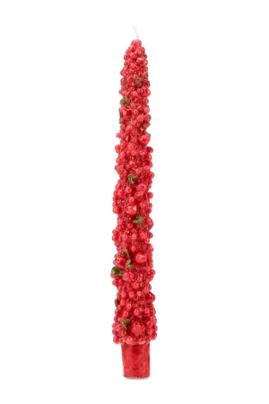 Novità Fade Set 2 Candele Natalizie Stelo Rosso Bacche H25 cm