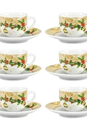 Fade Set 6 Tazzine da Caffè con Piattino Agrifoglio in Porcellana Offerta Speciale