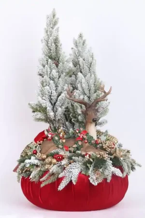 Offerta Limitata Fiori di Lena Pouf Centrotavola con Renna e Decori Natalizi H75