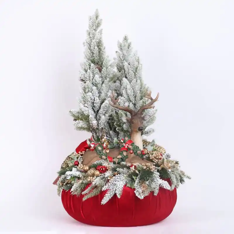 Offerta Limitata Fiori di Lena Pouf Centrotavola con Renna e Decori Natalizi H75