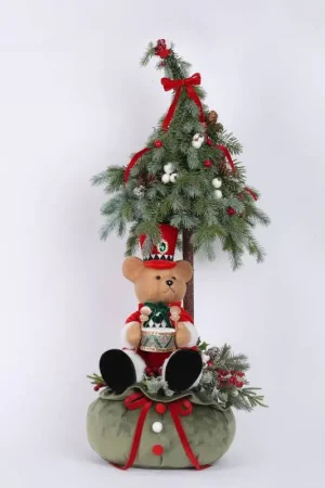 Spedizione Espresso Fiori di Lena Pouf Centrotavola con Orsetto e Decori Natalizi H90