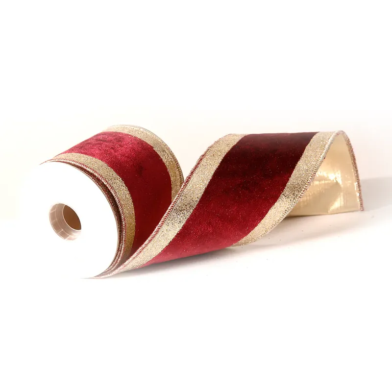 Vetur Nasto Natalizio in Velluto Glitter 4,6mx10 cm Burgundy e Oro Offerta Del Giorno