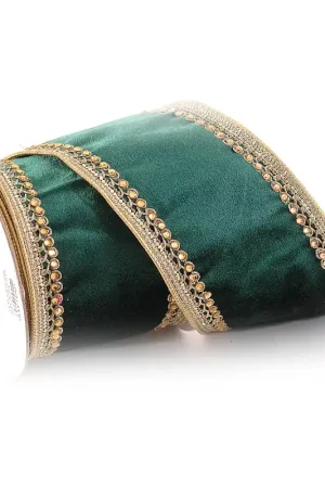 Vetur Nasto Natalizio in Velluto 4,6mx10 cm Verde e Oro Prezzo Scontato