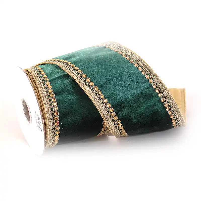 Vetur Nasto Natalizio in Velluto 4,6mx10 cm Verde e Oro Prezzo Scontato