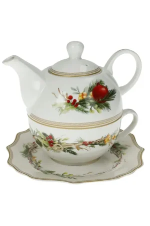 Brandani Set Teiera con Tazza e Piattino Carol in Porcellana Pagamento Sicuro