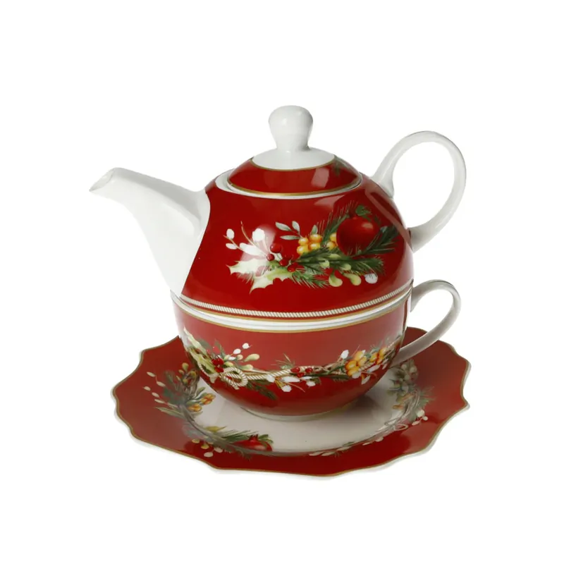 Professionale Brandani Set Teiera con Tazza e Piattino Carol in Porcellana Rosso