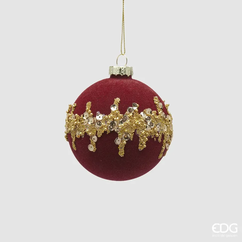 EDG Enzo De Gasperi Pallina di Natale Decori e Velluto Bordeaux Oro D8 cm Super Prezzo