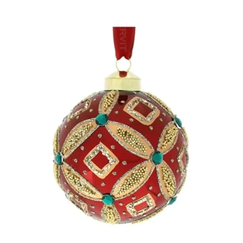 Hervit Creations Palla Rombo in Vetro Soffiato D8 cm Rosso Reso Gratuito