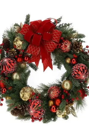 Hervit Creations Corona Natalizia Pino con Decori D66 cm Di Tendenza