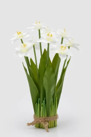 Ultimissimo Modello EDG Enzo De Gasperi Mazzo di Narciso con Foglie H41 cm Bianco