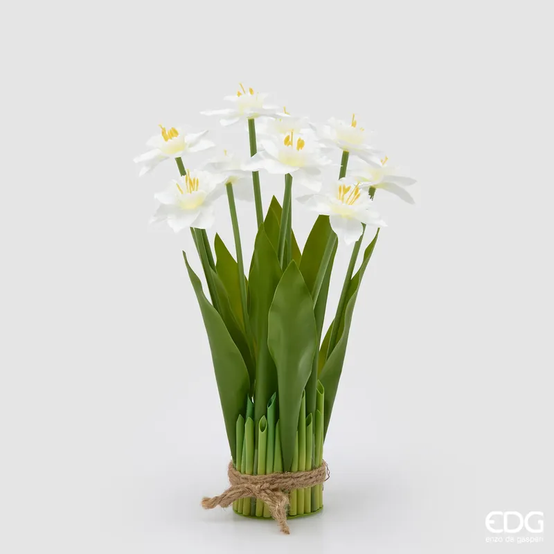 Ultimissimo Modello EDG Enzo De Gasperi Mazzo di Narciso con Foglie H41 cm Bianco