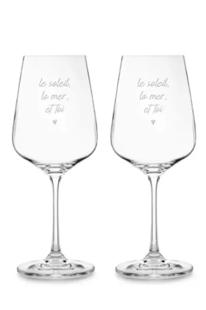 Offerta Speciale Le Gioie Set 2 Calici Vino Le Soleil La Mer et Toi in Vetro 450ml