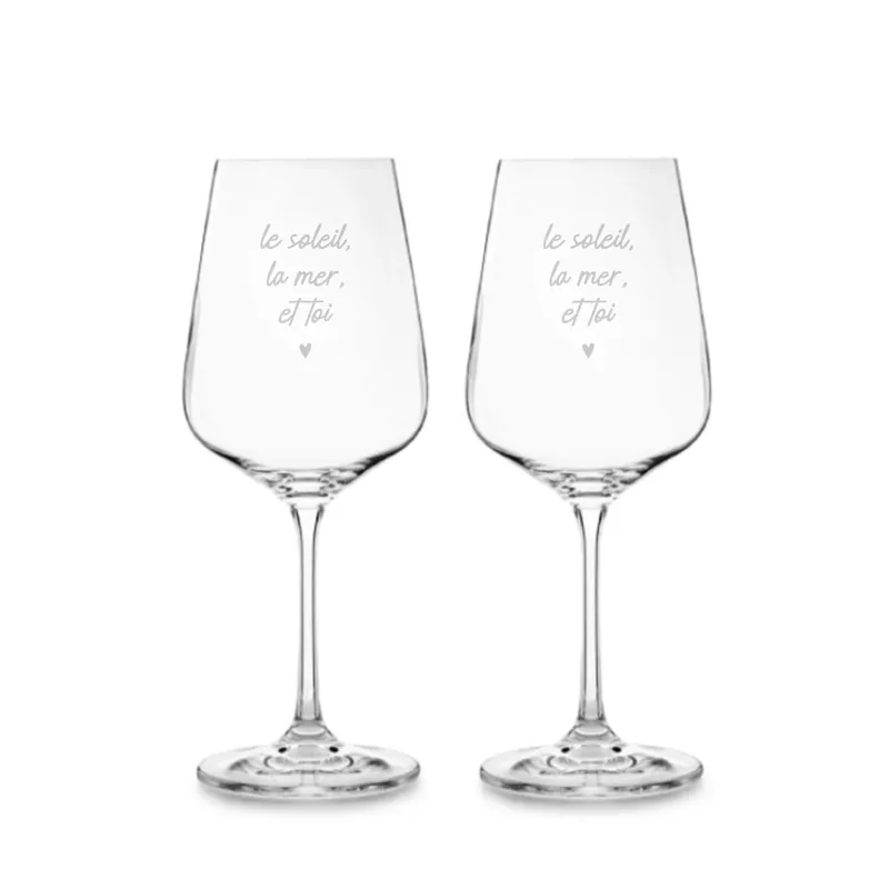 Offerta Speciale Le Gioie Set 2 Calici Vino Le Soleil La Mer et Toi in Vetro 450ml