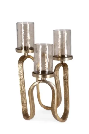 Andrea Bizzotto Candelabro Sagar 3 Fuochi H29 cm in Metallo Oro Prezzo Scontato