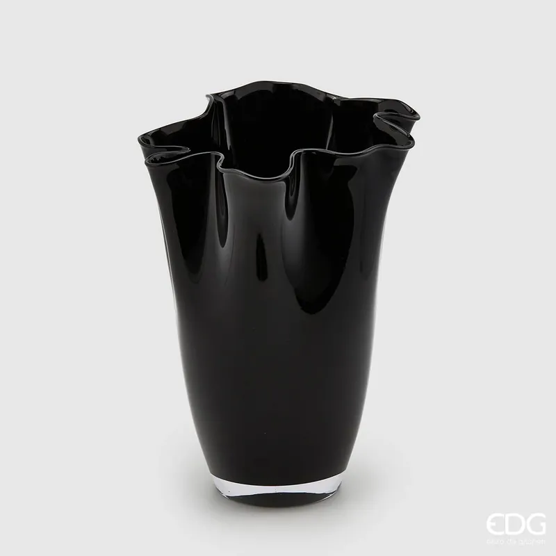 EDG Enzo De Gasperi Vaso Drappo in Vetro H40 cm Trasparente Nero Ultimissimo Modello