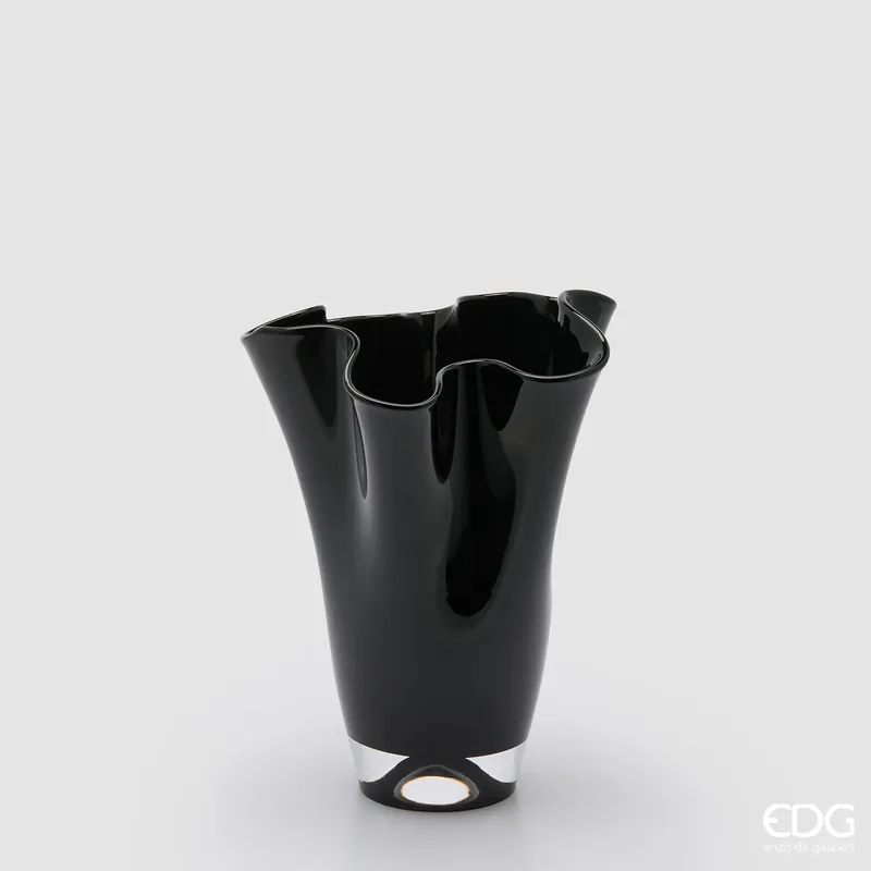 EDG Enzo De Gasperi Vaso Drappo in Vetro H22 cm Nero Di Tendenza